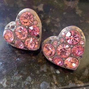 Heart Rhinestoned Clip On Earrings